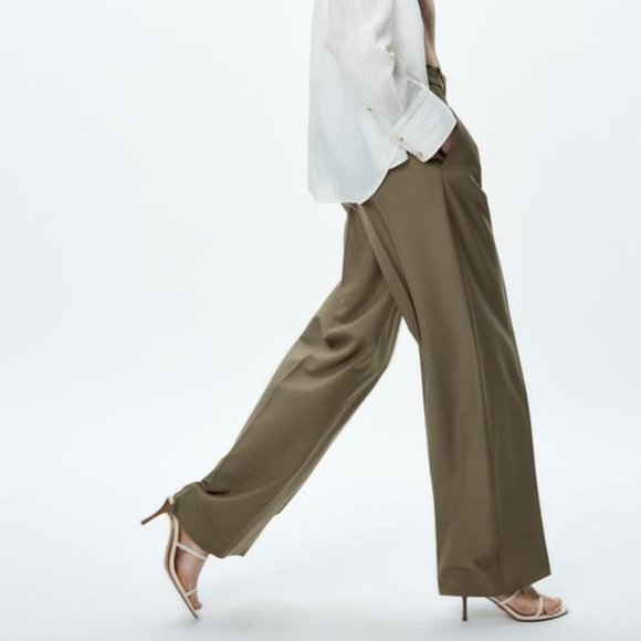 Women's Wide leg trousers - green-grey - size M - Picture 2 of 13